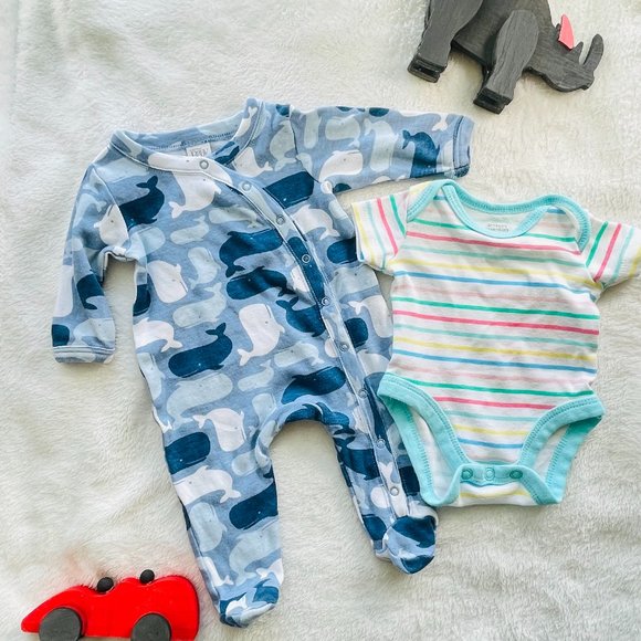 Nordstrom Baby Preemie Whale Sleeper and Amazon Basics Preemie Onesie Bundle - Picture 1 of 4